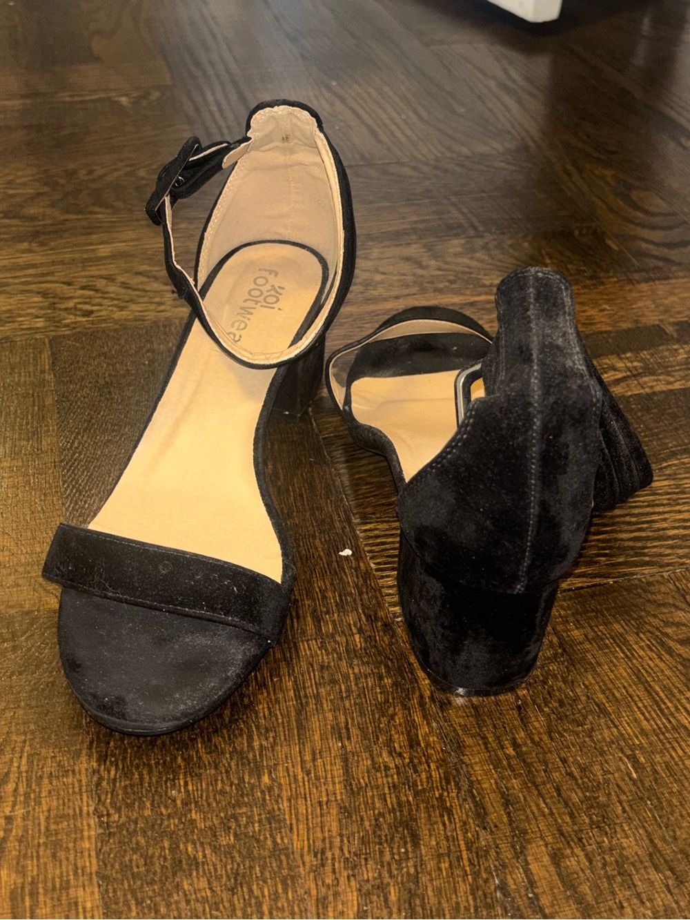 Koi Footwear Black Suede Ankle-Strap Block Heels